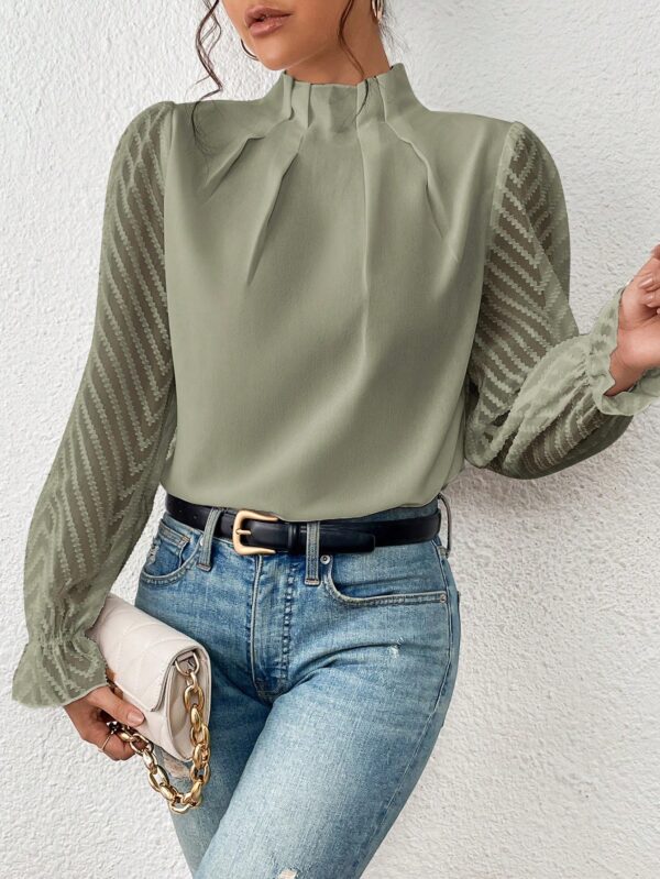 Blusa Elegante de Manga Larga con Cuello Volado y Detalles Plegados - Image 24
