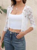 Chaqueta de Encaje Negra de Corte Crop con Abertura Frontal
