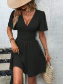 Vestido Casual Cuello en V con Mangas Mariposa