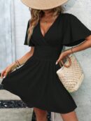 Vestido Casual Cuello en V con Mangas Mariposa