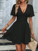 Vestido Casual Cuello en V con Mangas Mariposa