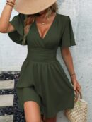 Vestido Casual Cuello en V con Mangas Mariposa