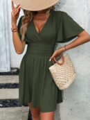 Vestido Casual Cuello en V con Mangas Mariposa