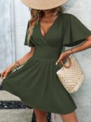 Vestido Casual Cuello en V con Mangas Mariposa