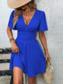 Vestido Casual Cuello en V con Mangas Mariposa