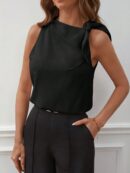 Blusa Negra Asimétrica con Nudo en Hombro y Cuello