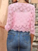 Chaqueta de Encaje Negra de Corte Crop con Abertura Frontal