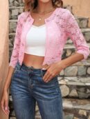 Chaqueta de Encaje Negra de Corte Crop con Abertura Frontal