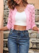 Chaqueta de Encaje Negra de Corte Crop con Abertura Frontal