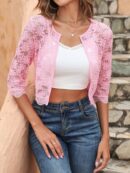 Chaqueta de Encaje Negra de Corte Crop con Abertura Frontal