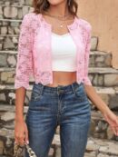 Chaqueta de Encaje Negra de Corte Crop con Abertura Frontal