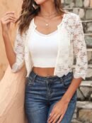 Chaqueta de Encaje Negra de Corte Crop con Abertura Frontal