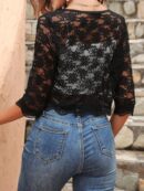 Chaqueta de Encaje Negra de Corte Crop con Abertura Frontal