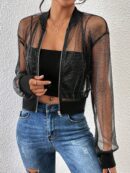 Chaqueta Bomber de Malla con Cierre y Hombros Caídos