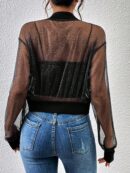 Chaqueta Bomber de Malla con Cierre y Hombros Caídos