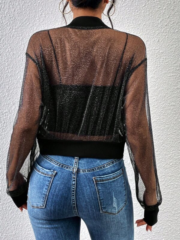 Chaqueta Bomber de Malla con Cierre y Hombros Caídos - Image 3