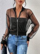 Chaqueta Bomber de Malla con Cierre y Hombros Caídos