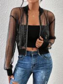 Chaqueta Bomber de Malla con Cierre y Hombros Caídos