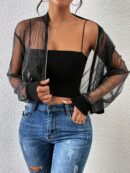 Chaqueta Bomber de Malla con Cierre y Hombros Caídos