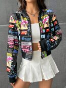 Chaqueta Bomber con Cierre y Estampado de Eslogan
