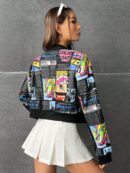 Chaqueta Bomber con Cierre y Estampado de Eslogan