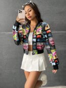 Chaqueta Bomber con Cierre y Estampado de Eslogan