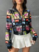 Chaqueta Bomber con Cierre y Estampado de Eslogan