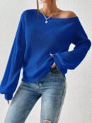 Sweater de Cuello Asimétrico en Punto Cafí Solido