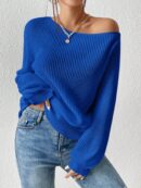 Sweater de Cuello Asimétrico en Punto Cafí Solido