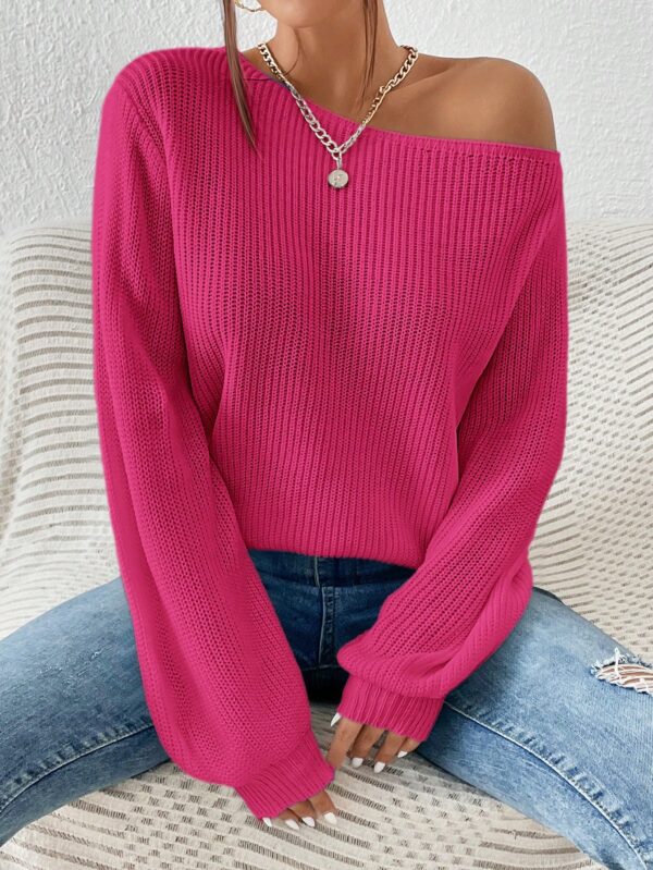 Sweater de Cuello Asimétrico en Punto Cafí Solido - Image 55