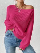 Sweater de Cuello Asimétrico en Punto Cafí Solido