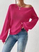 Sweater de Cuello Asimétrico en Punto Cafí Solido