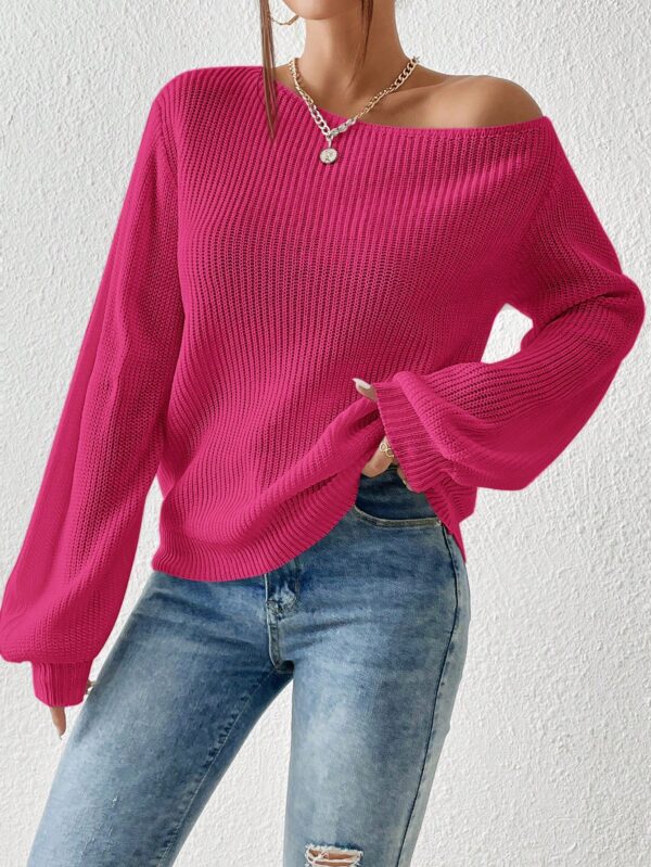 Sweater de Cuello Asimétrico en Punto Cafí Solido - Image 58