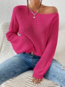 Sweater de Cuello Asimétrico en Punto Cafí Solido