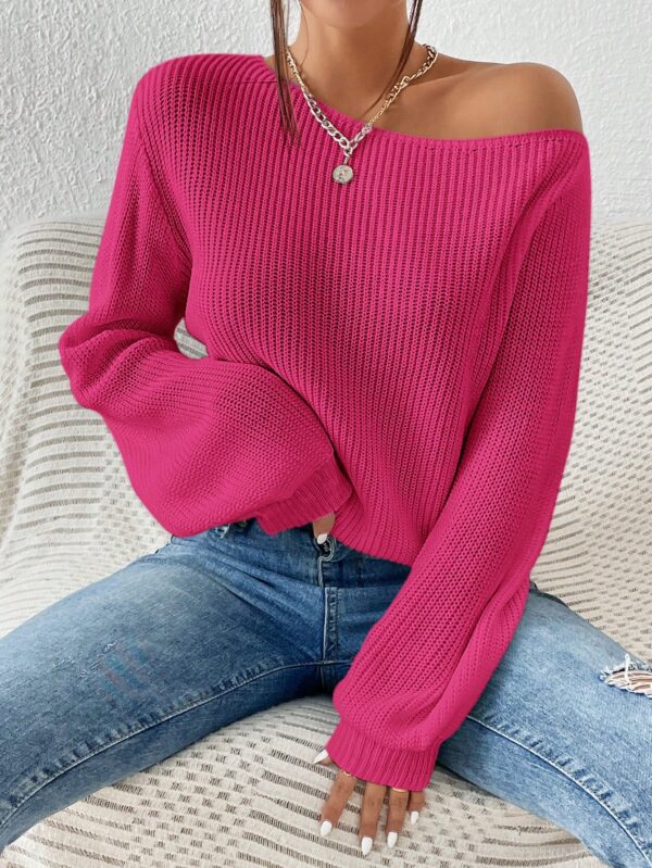 Sweater de Cuello Asimétrico en Punto Cafí Solido - Image 59