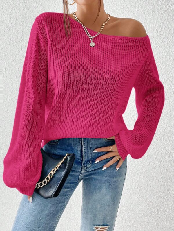 Sweater de Cuello Asimétrico en Punto Cafí Solido - Image 60