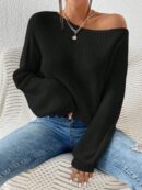 Sweater de Cuello Asimétrico en Punto Cafí Solido