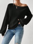 Sweater de Cuello Asimétrico en Punto Cafí Solido
