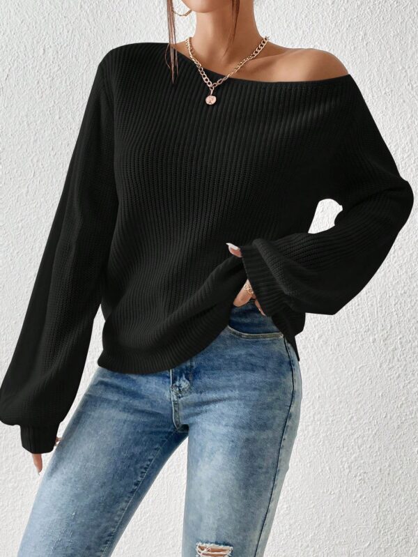 Sweater de Cuello Asimétrico en Punto Cafí Solido - Image 4