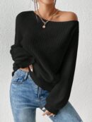 Sweater de Cuello Asimétrico en Punto Cafí Solido