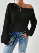 Sweater de Cuello Asimétrico en Punto Cafí Solido