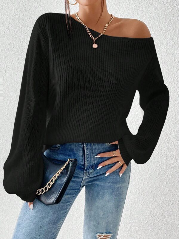 Sweater de Cuello Asimétrico en Punto Cafí Solido - Image 6