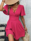 Vestido Casual Cuello en V con Mangas Mariposa