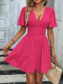 Vestido Casual Cuello en V con Mangas Mariposa