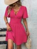 Vestido Casual Cuello en V con Mangas Mariposa