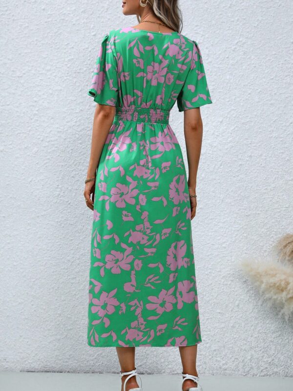 Vestido Largo Elegante de Estampado Tropical con Escote en V y Volantes - Image 29