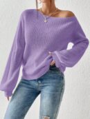 Sweater de Cuello Asimétrico en Punto Cafí Solido
