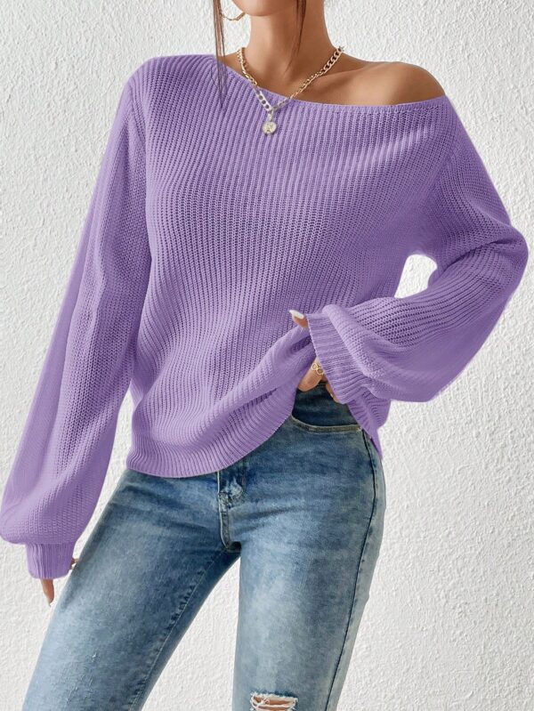 Sweater de Cuello Asimétrico en Punto Cafí Solido - Image 81