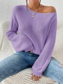Sweater de Cuello Asimétrico en Punto Cafí Solido