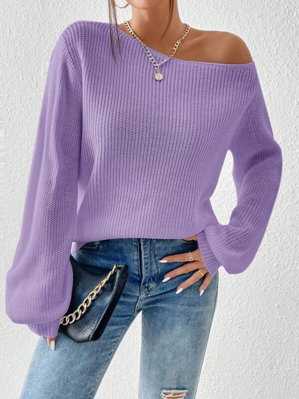 Sweater de Cuello Asimétrico en Punto Cafí Solido - Image 84